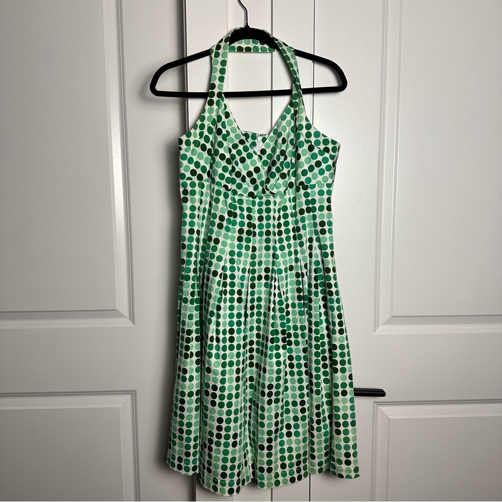 New Directions (14) Retro Style Green Polka Dot Halter Neck Sweetheart Dress